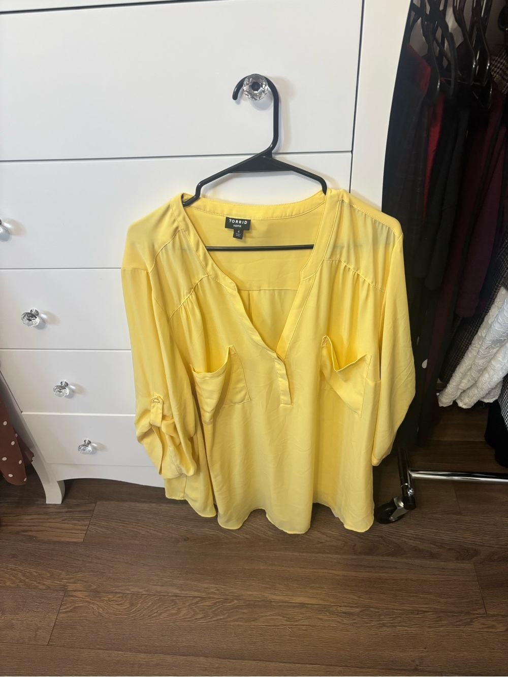 torrid Sunny Yellow V-Neck Roll-Tab Pocket Blouse